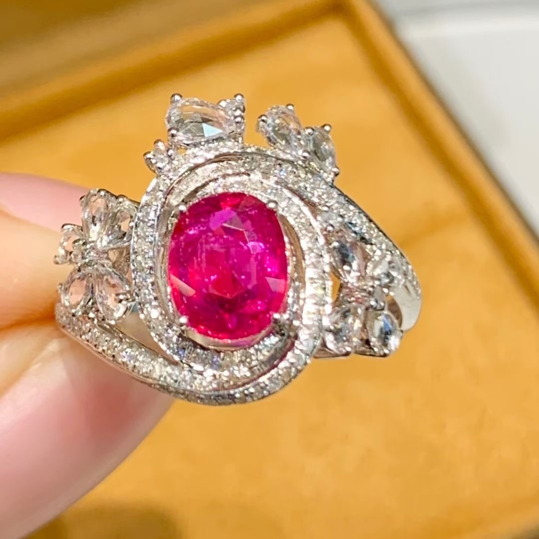 14k Gold 1.3 Ct Natural Ruby & Diamond & Sapphire Ring - 3