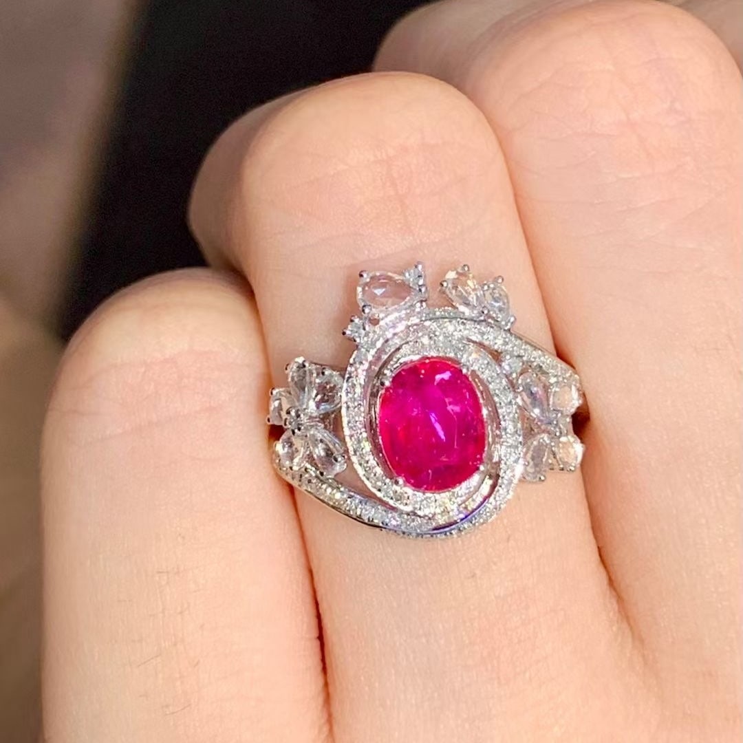 14k Gold 1.3 Ct Natural Ruby & Diamond & Sapphire Ring - 4