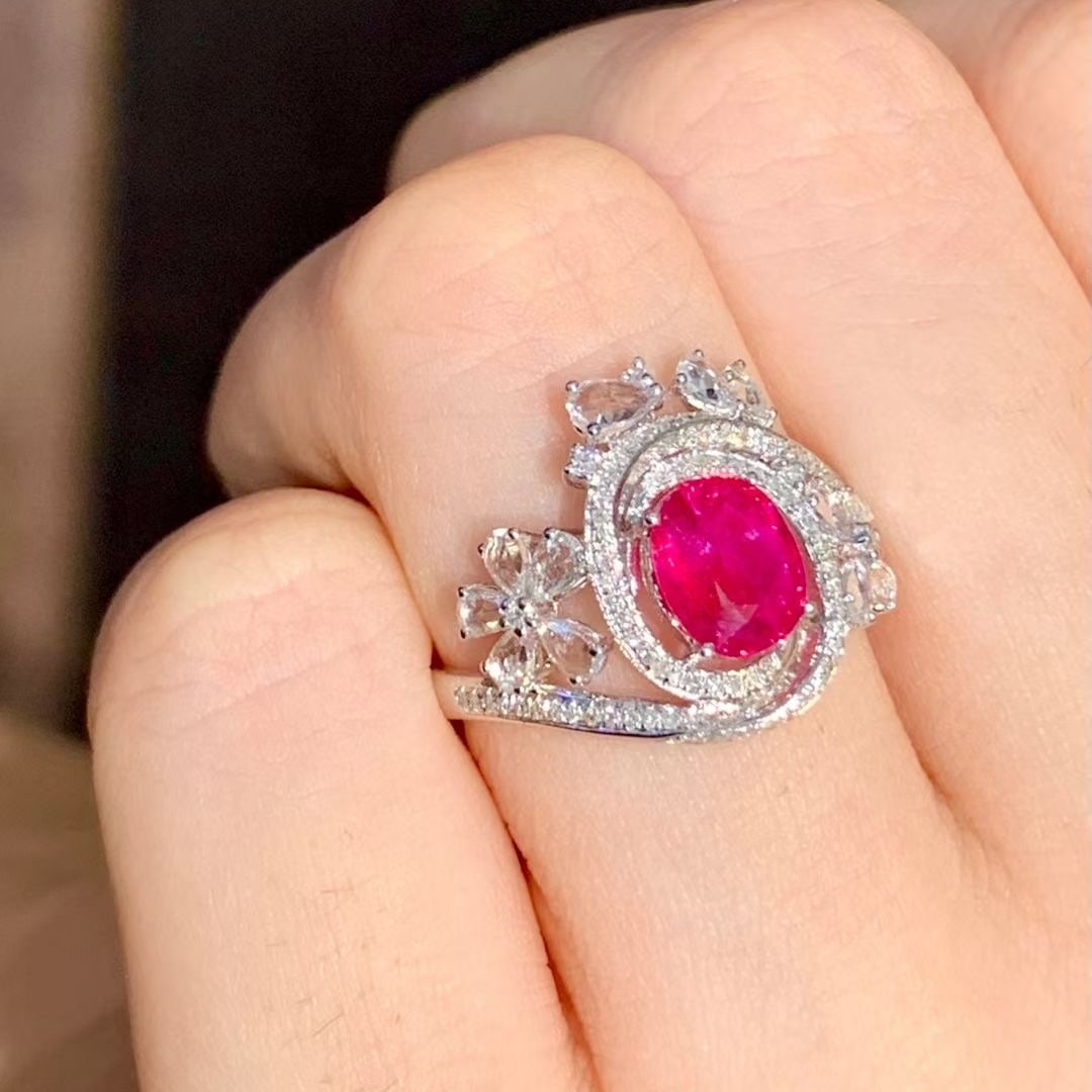 14k Gold 1.3 Ct Natural Ruby & Diamond & Sapphire Ring - 5