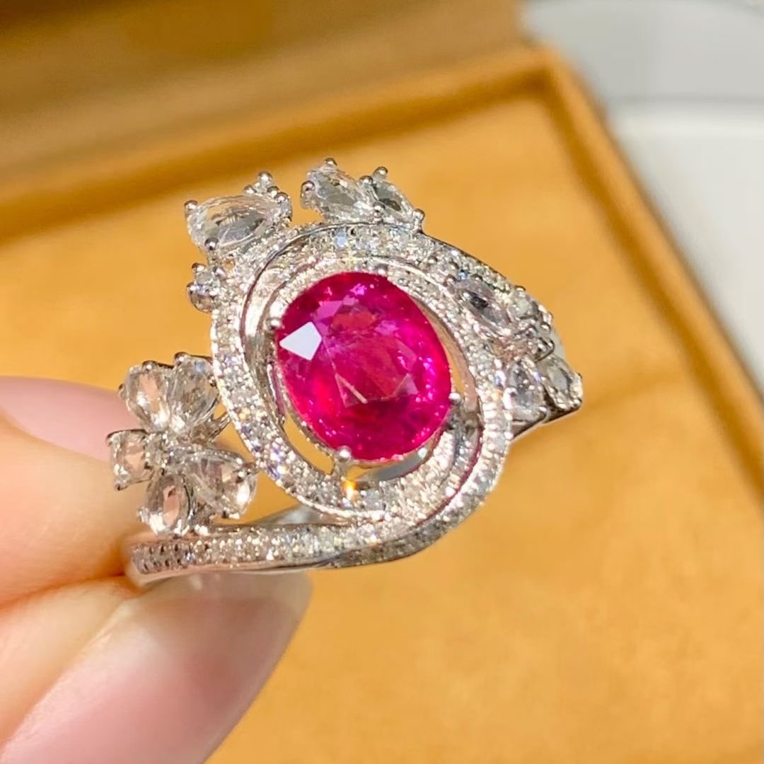 14k Gold 1.3 Ct Natural Ruby & Diamond & Sapphire Ring - 6