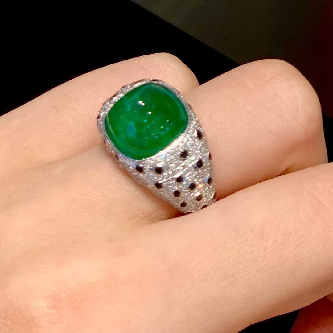 14k Gold 6 Ct Vivid Green Natural Emerald & Diamond Ring - 5