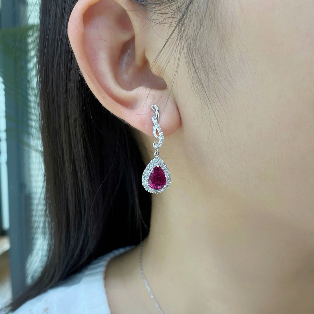 14k Gold 4.42 Ctw Natural Tourmaline & Diamond Earrings - 2