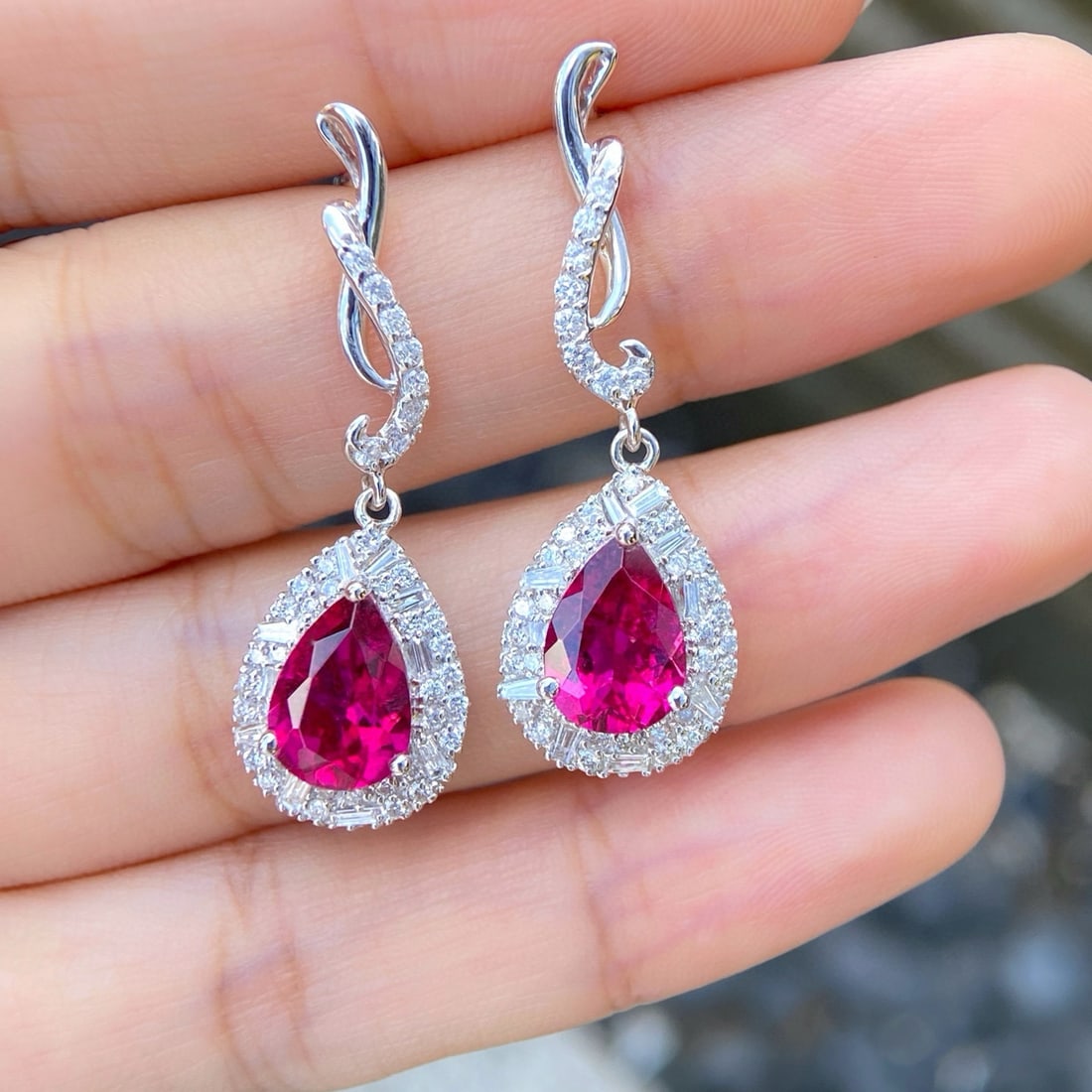 14k Gold 4.42 Ctw Natural Tourmaline & Diamond Earrings - 3