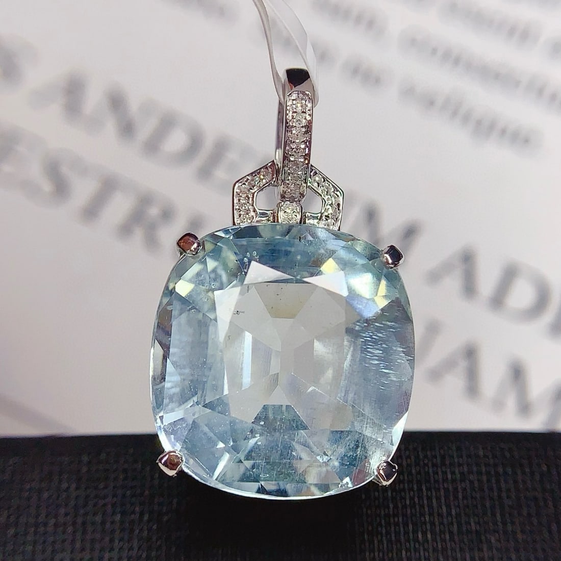 14k Gold 14.6 Ct Natural Aquamarine & Diamond Pendant( Without Chain ): Ref:231018141 // gold content:14k gold // main gemstone:aquamarine // shape:cushion // carat weight:14. 6ct // color:blue // treatment:natural // // adjacent gemstone 2 : diamond // number of