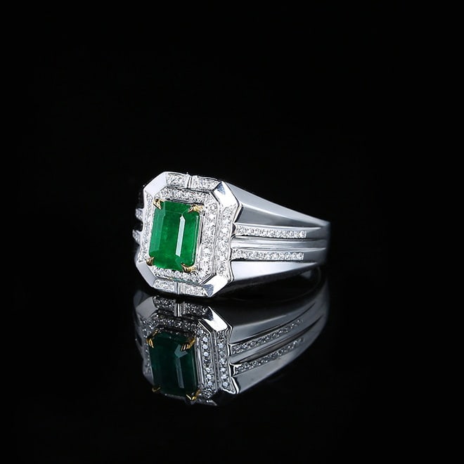 14k Gold 1.54 Ctw Vivid Green Natural Emerald & Diamond Ring - 2