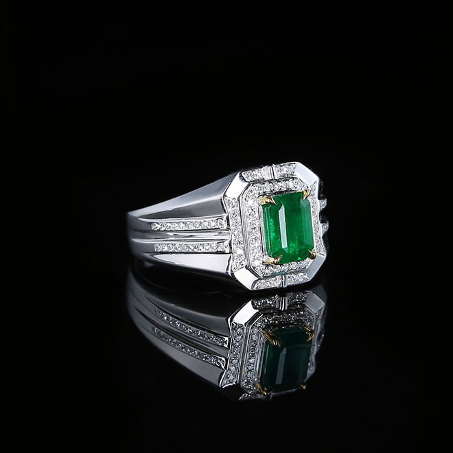 14k Gold 1.54 Ctw Vivid Green Natural Emerald & Diamond Ring - 3