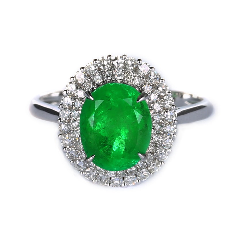 14k Gold 1.9 Ct Vivid Green Natural Emerald & Diamond Ring - 2