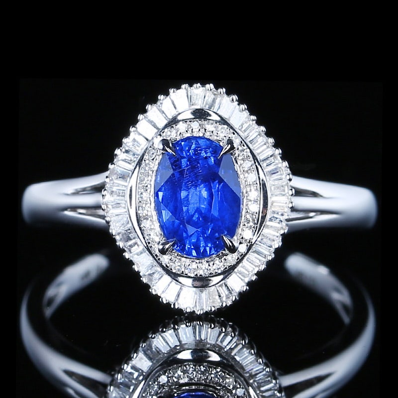 14k Gold 1.40 Ctw Natural Sapphire & Diamond Ring: Ref:231018144 // gold content:14k gold // ring size:7. 25us // // main gemstone:sapphire // shape:oval // carat weight:1. 06ct // color:blue // treatment:natural // // adjacent gemstone 2 : diamond