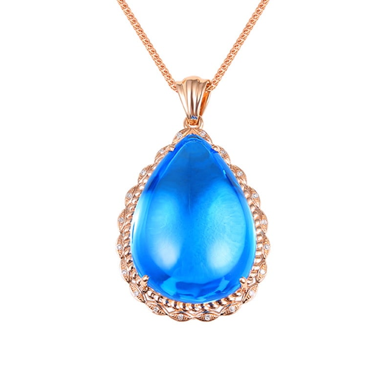 14k Gold 28.84 Ct Natural Topaz & Diamond Pendant( Without Chain ) - 2
