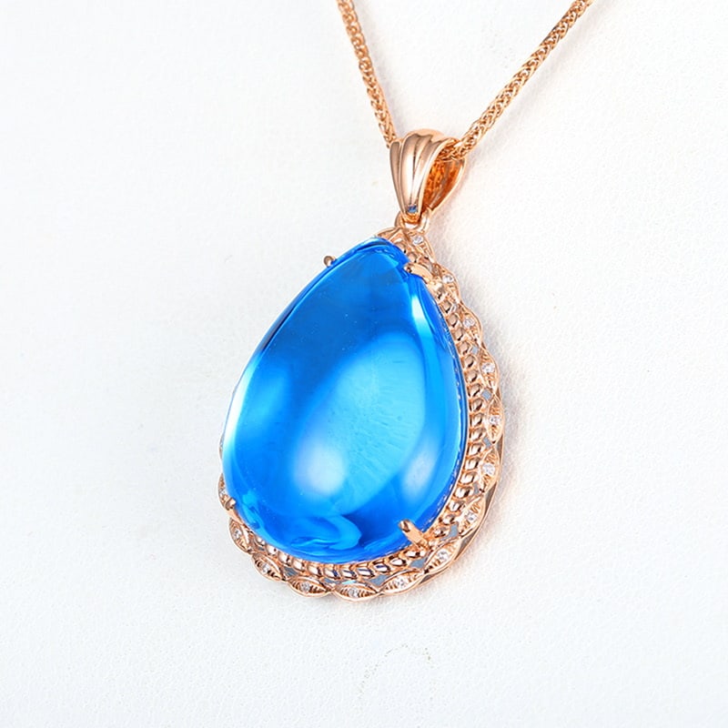 14k Gold 28.84 Ct Natural Topaz & Diamond Pendant( Without Chain ) - 3
