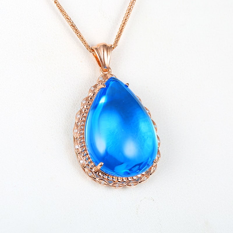 14k Gold 28.84 Ct Natural Topaz & Diamond Pendant( Without Chain ) - 4