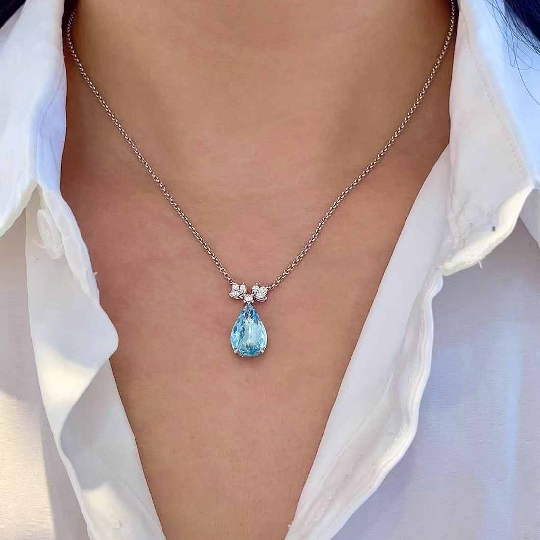 14k Gold 3.58 Ctw Natural Aquamarine & Diamond Necklace - 3
