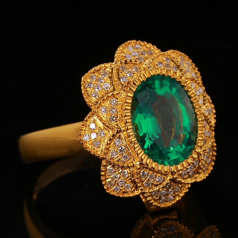 14k Gold 2.61 Ctw Vivid Green Natural Emerald & Diamond Ring - 2