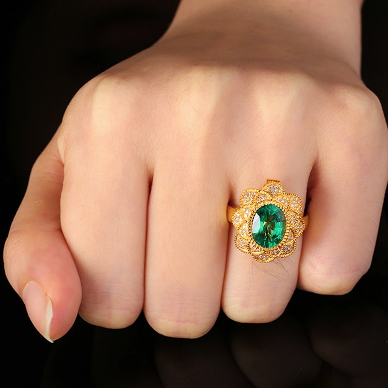 14k Gold 2.61 Ctw Vivid Green Natural Emerald & Diamond Ring - 3