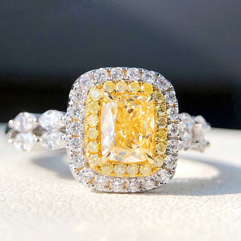 14k Gold 1.00 Ct Natural Yellow Diamond & Diamond Ring (1 of 4)