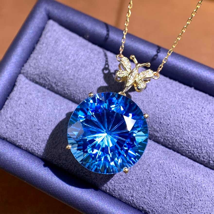 14k Gold 13.04 Ctw Natural Topaz & Diamond Necklace - 2