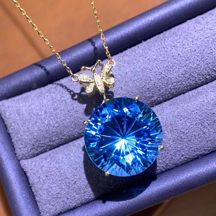 14k Gold 13.04 Ctw Natural Topaz & Diamond Necklace - 3