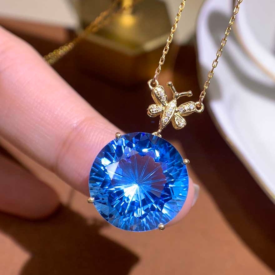 14k Gold 13.04 Ctw Natural Topaz & Diamond Necklace - 4