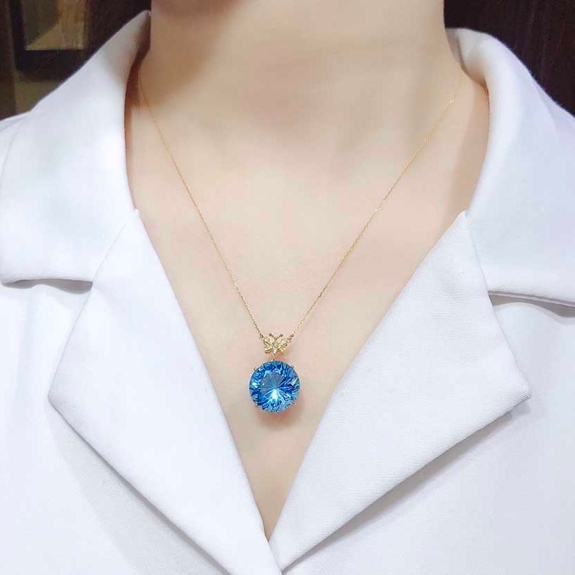 14k Gold 13.04 Ctw Natural Topaz & Diamond Necklace - 5
