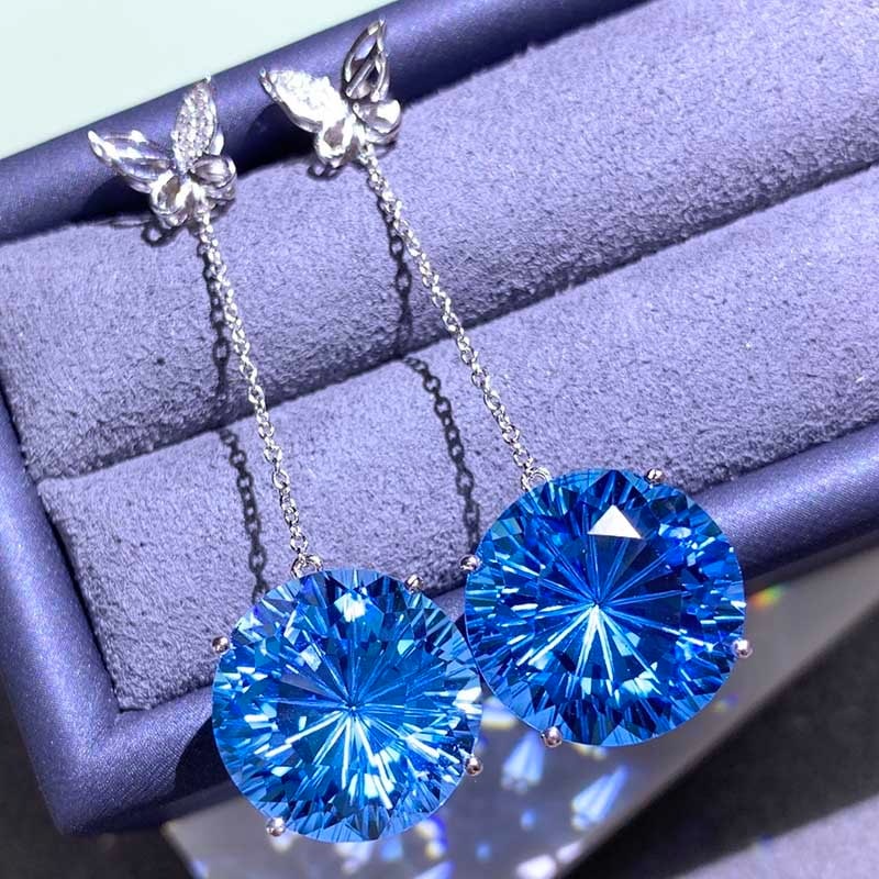 14k Gold 21.32 Ct Natural Topaz & Diamond Earrings - 3