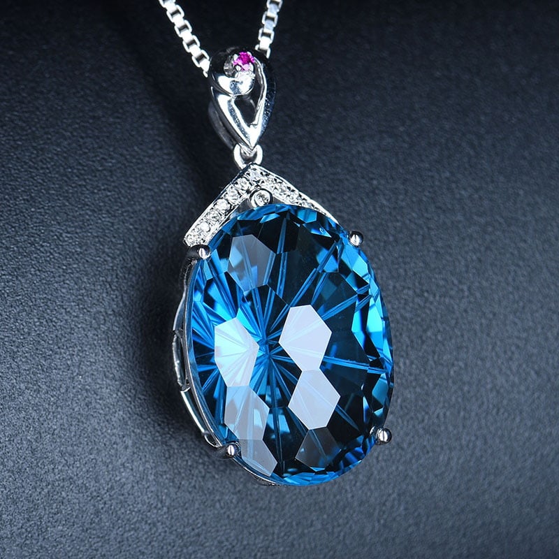 14k Gold 18.01 Ct Natural Topaz & Diamond & Ruby Pendant( Without Chain ) - 2