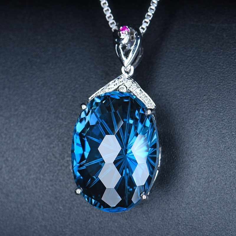 14k Gold 18.01 Ct Natural Topaz & Diamond & Ruby Pendant( Without Chain ) - 3