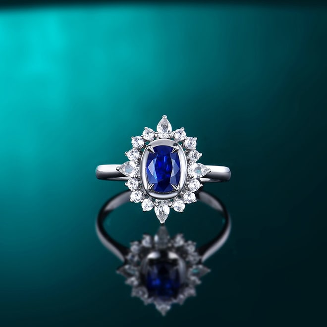 14k Gold 0.92 Ct Natural Sapphire & Sapphire Ring: Ref:231018181 // gold content:14k gold // ring size:7. 25us // // main gemstone:sapphire // shape:cushion // carat weight:0. 92ct // color:blue // treatment:natural // // adjacent gemstone 2 :