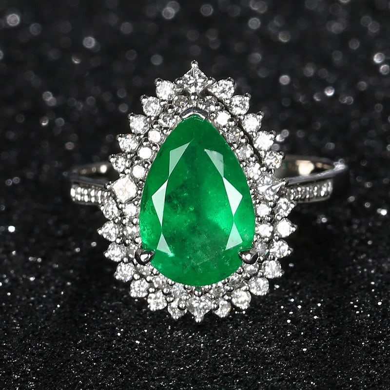 14k Gold 1.9 Ct Vivid Green Natural Emerald & Diamond Ring (1 of 6)