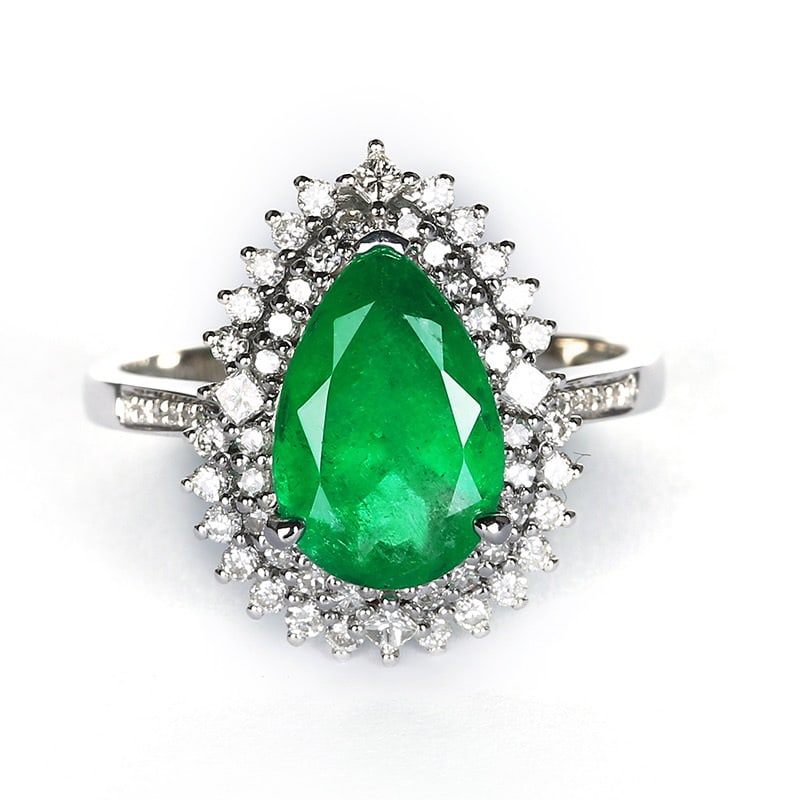 14k Gold 1.9 Ct Vivid Green Natural Emerald & Diamond Ring - 2
