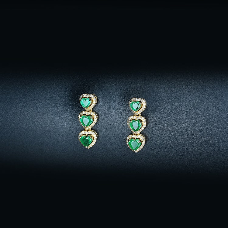 14k Gold 0.96 Ctw Vivid Green Natural Emerald & Diamond Earrings - 2
