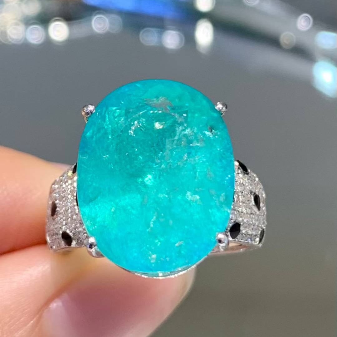 14k Gold 10.39 Ct Natural Paraiba Tourmaline & Diamond Ring - 5
