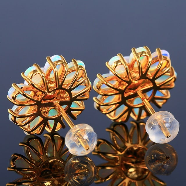 14k Gold 6.07 Ctw Natural Opal & Pearl Earrings - 4