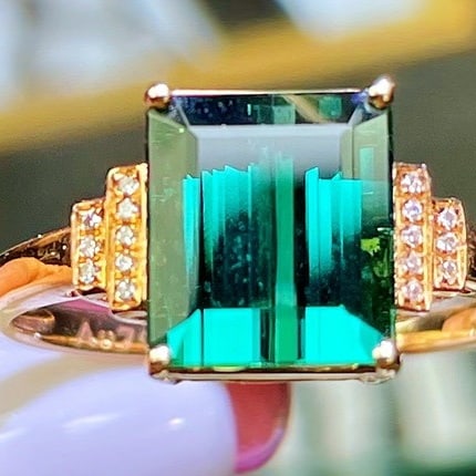 14k Gold 4.1 Ct Natural Tourmaline & Diamond Ring - 4