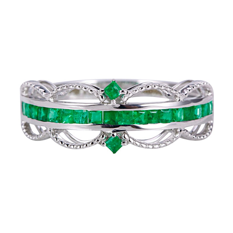 14k Gold 1.6 Ct Vivid Green Natural Emerald Ring - 2