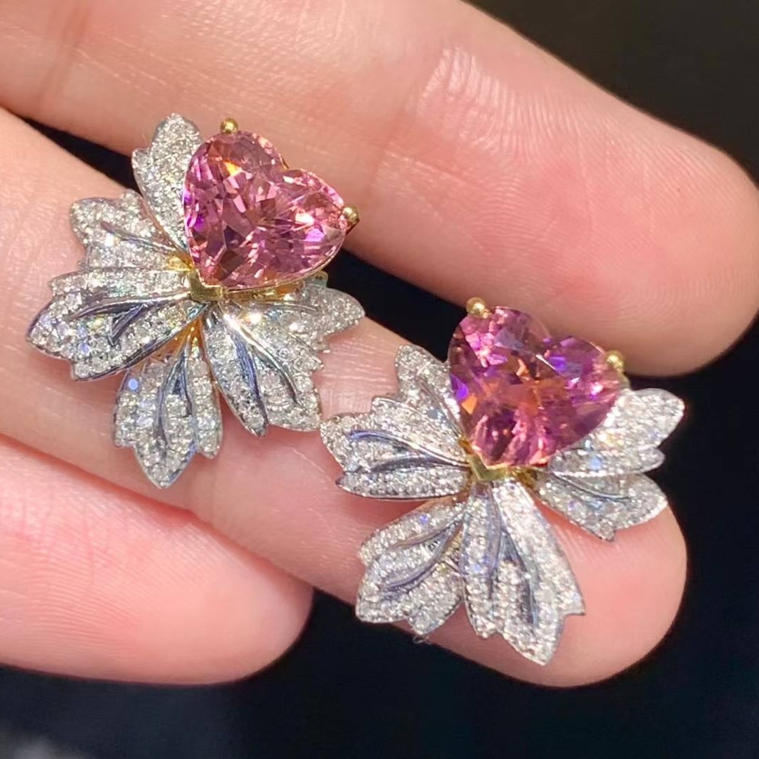 14k Gold 3.8 Ct Natural Tourmaline & Diamond Earrings - 3