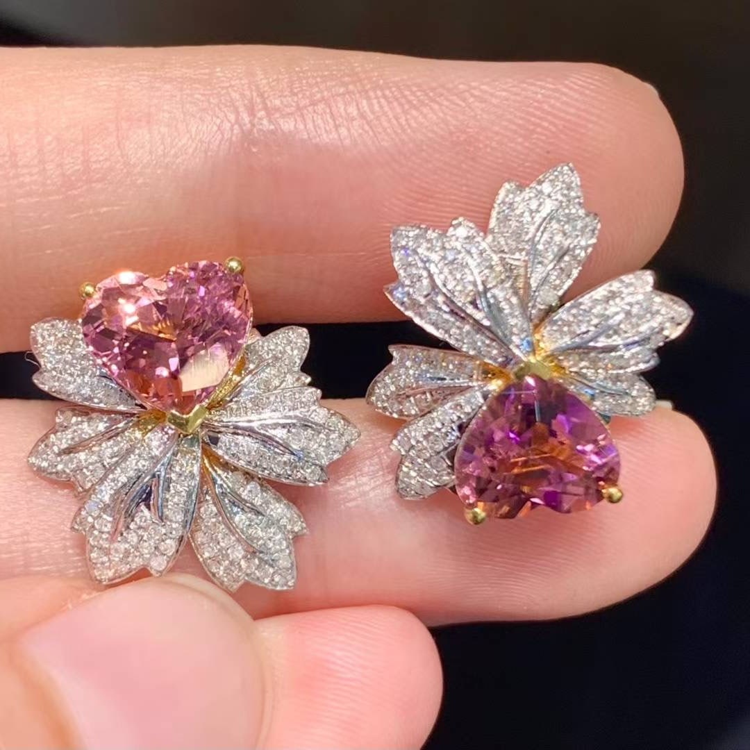 14k Gold 3.8 Ct Natural Tourmaline & Diamond Earrings - 4
