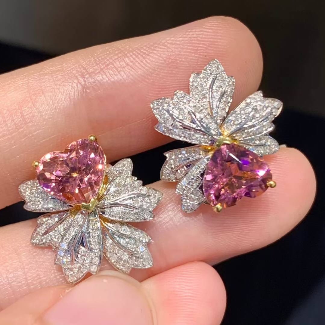 14k Gold 3.8 Ct Natural Tourmaline & Diamond Earrings - 5