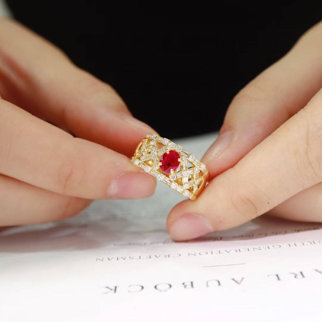 14k Gold 1.53 Ctw Natural Ruby & Diamond Ring - 7