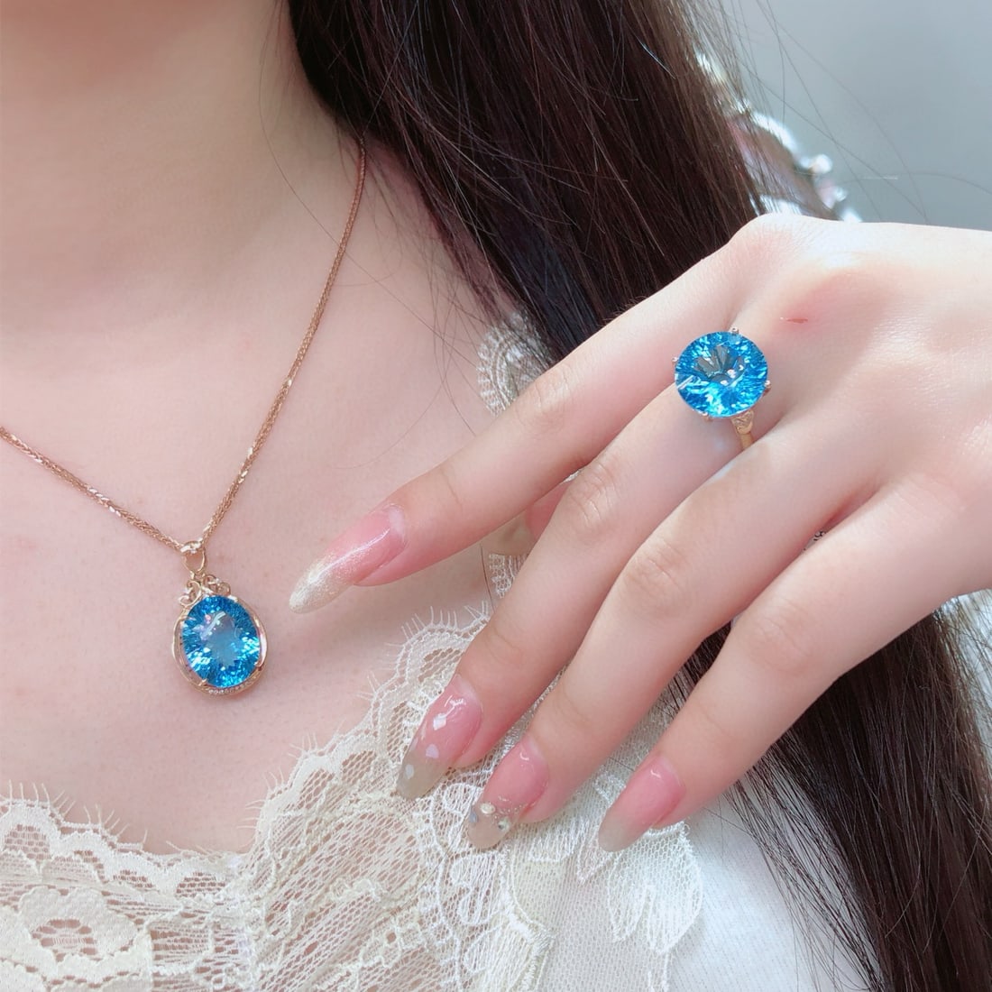 14k Gold 24.90 Ct Natural Topaz & Diamond Jewelry Set - 4