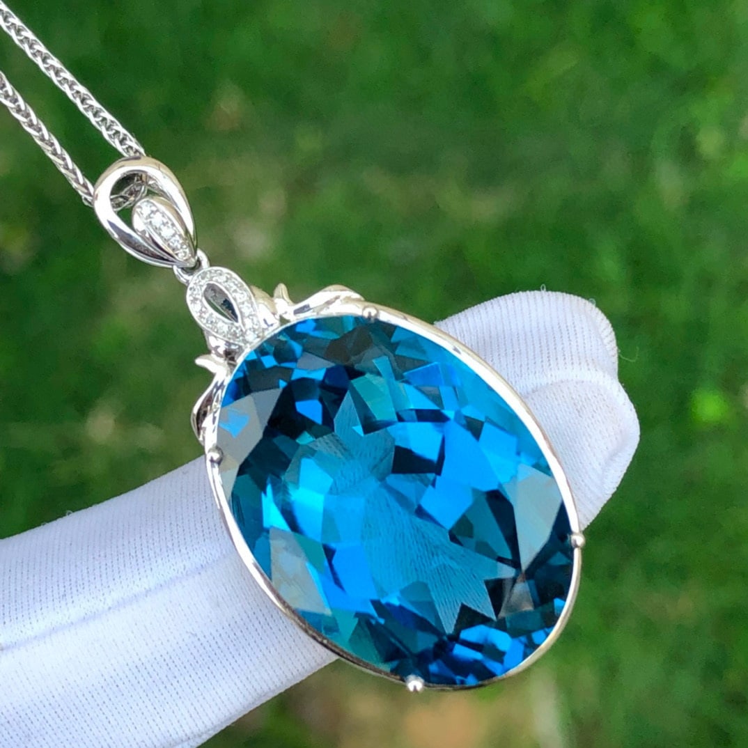 14k Gold 36.1 Ct Natural Topaz & Diamond Pendant( Without Chain ) - 5