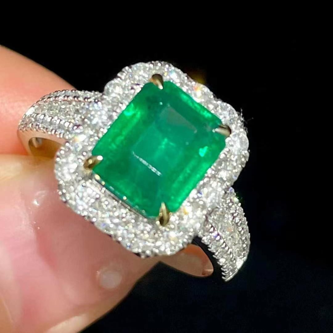 14k Gold 3.03 Ctw Vivid Green Natural Emerald & Diamond Ring - 5