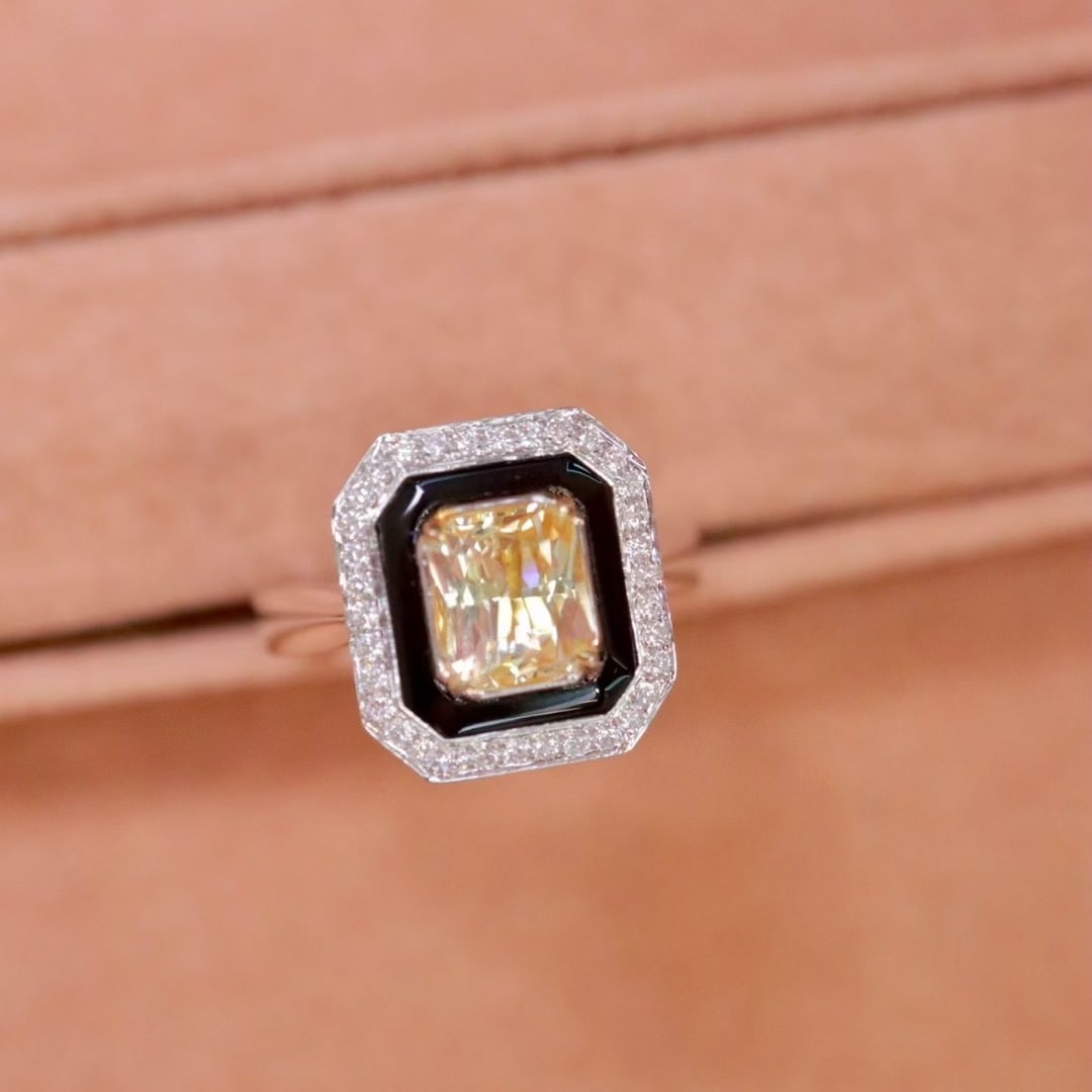 14k Gold 1.13 Ct Natural Sapphire & Diamond Ring: Ref:231018298 // gold content:14k gold // ring size:7. 25us // // main gemstone:sapphire // shape:octagonal // carat weight:1. 13ct // color:yellow // treatment:natural // // adjacent gemstone 2 :