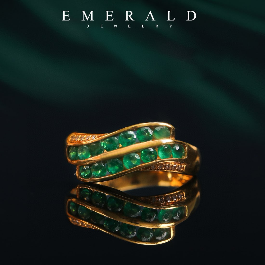 14k Gold 1 Ct Natural Emerald & Diamond Ring: Ref:231018305 // gold content:14k gold // ring size:7. 25us // // main gemstone:emerald // shape:round // carat weight:1ct // color:green // treatment:natural // cut grade:g // // adjacent gemstone 2