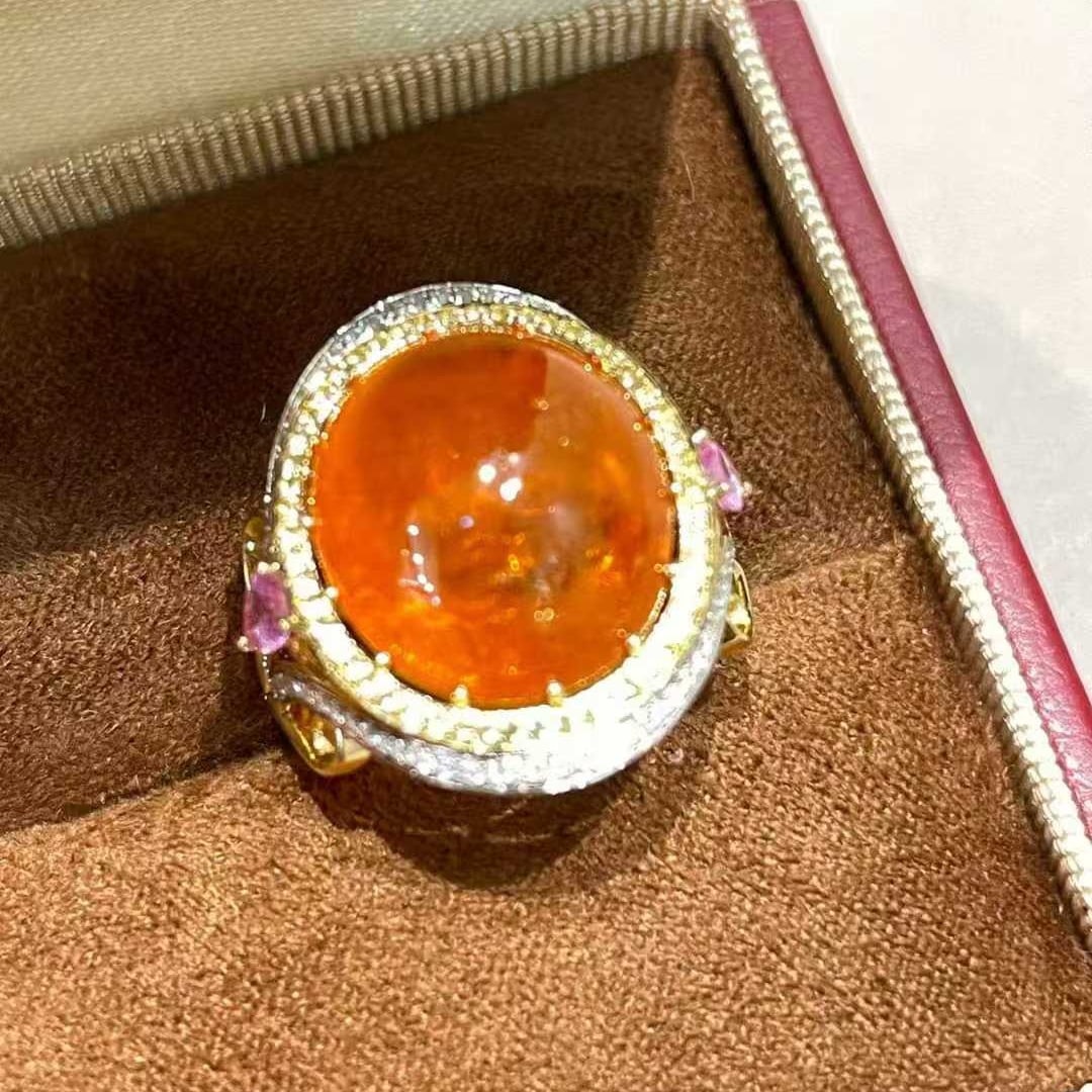 14k Gold 13.2 Ct Natural Spessartine & Diamond Ring - 2