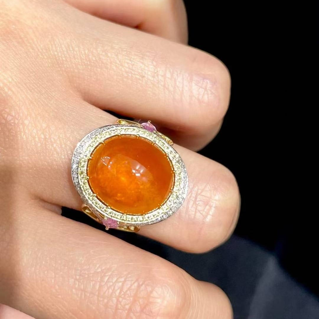 14k Gold 13.2 Ct Natural Spessartine & Diamond Ring - 3