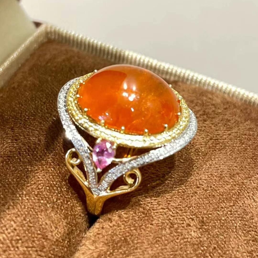 14k Gold 13.2 Ct Natural Spessartine & Diamond Ring - 5