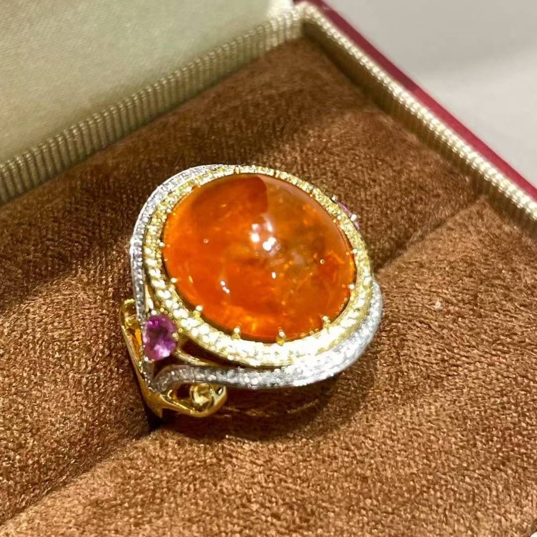 14k Gold 13.2 Ct Natural Spessartine & Diamond Ring - 6