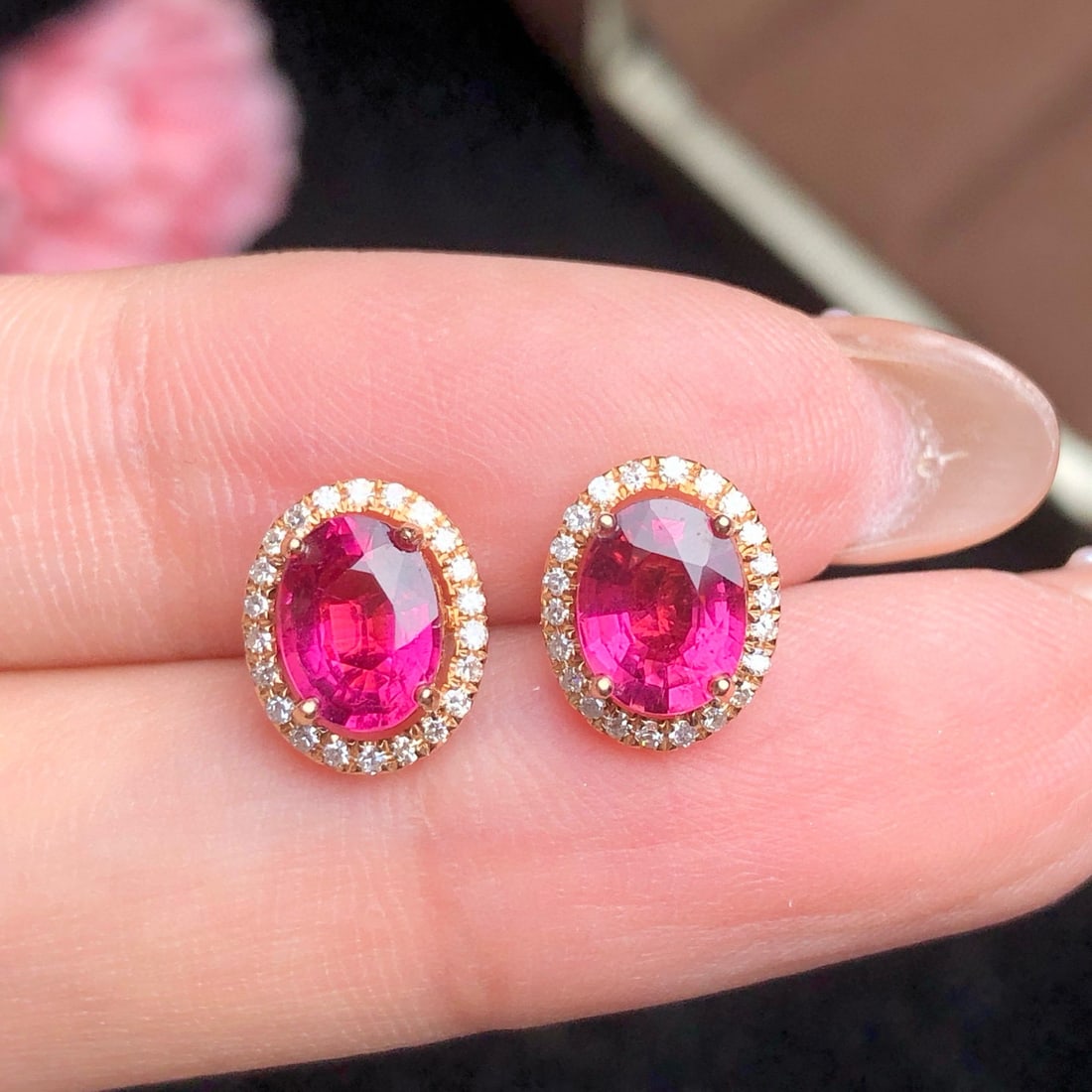 14k Gold 2 Ct Natural Tourmaline & Diamond Earrings - 2