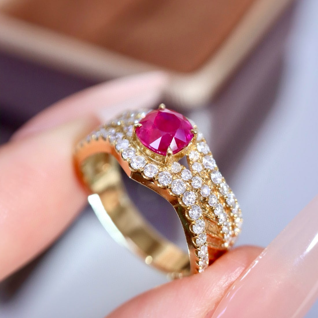 14k Gold 1.71 Ctw Natural Ruby & Diamond Ring - 7