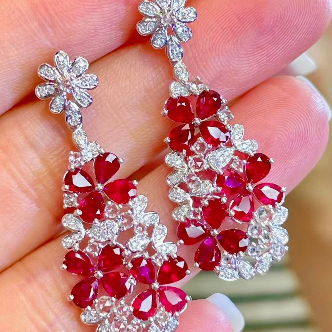 14k Gold 4.5 Ct Natural Ruby & Diamond Earrings - 3